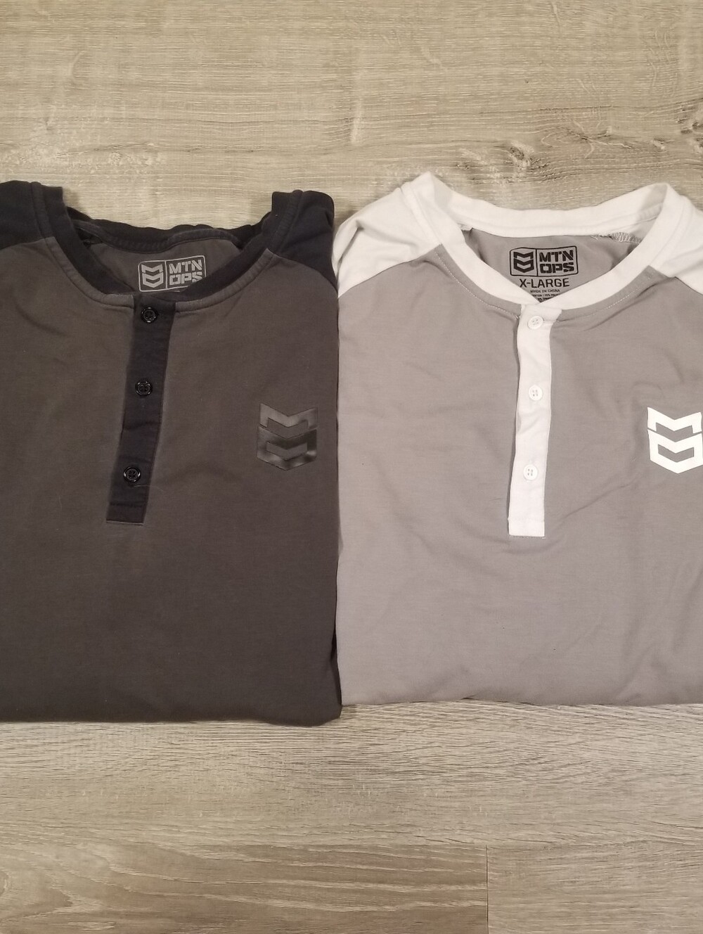 MTN OPS Stretch Henley Shirts Mens XL Two Pair Long Sleeve Gray White/Black